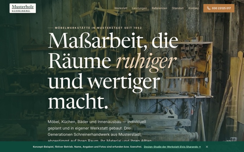 Konzept-Beispiel einer Website für eine Schreinerei