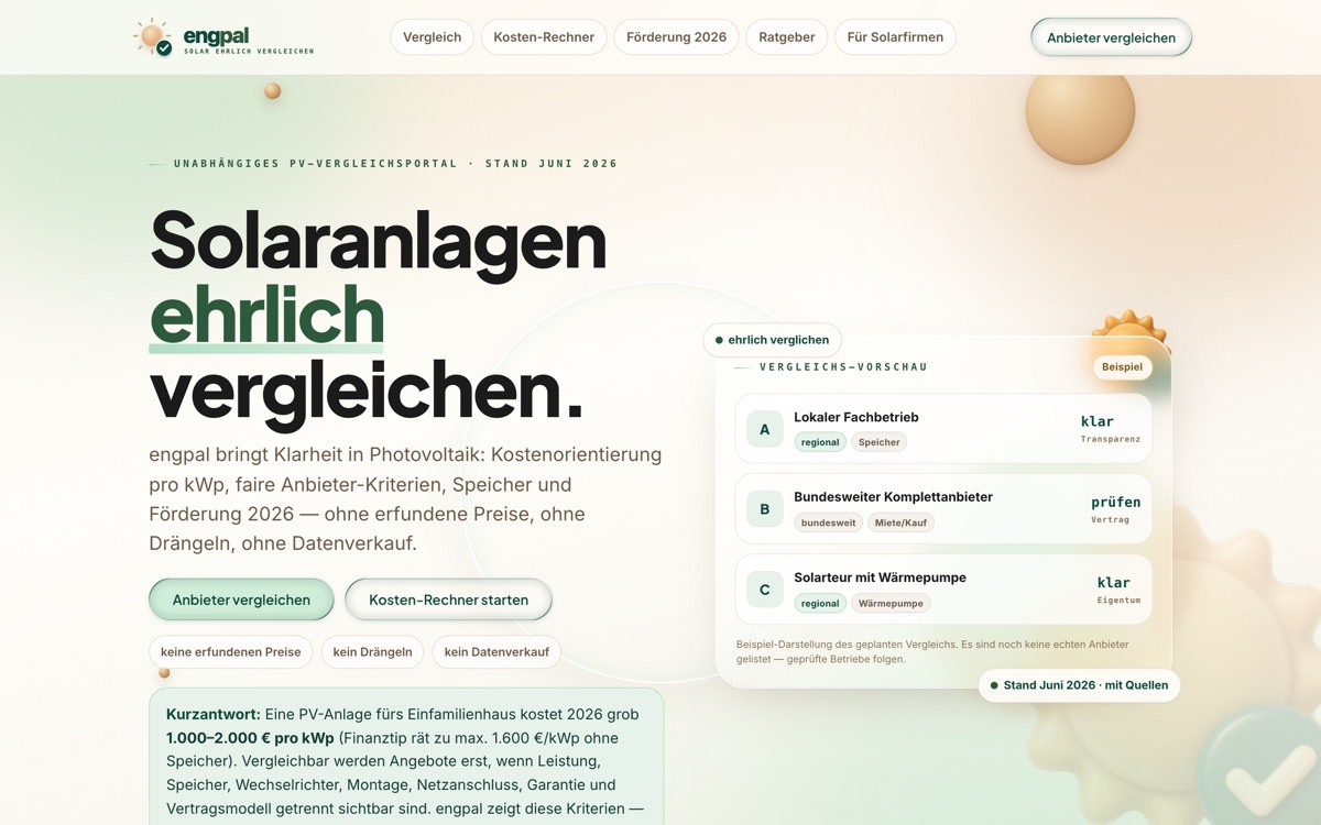 Website engpal — PV-Vergleichsportal